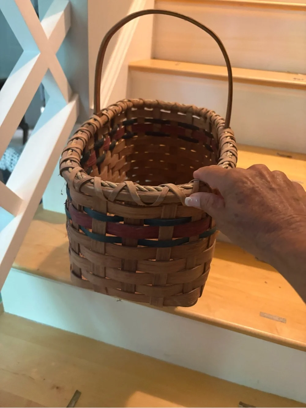 Handwoven Tan Basket 🧺 with Red & Green Trim